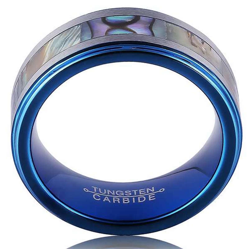 Fabbrica professionale 8mm piana e passo bordi Abalone Shell Blue Tungsteno in carburo di cerimoniera in carburo in Cina