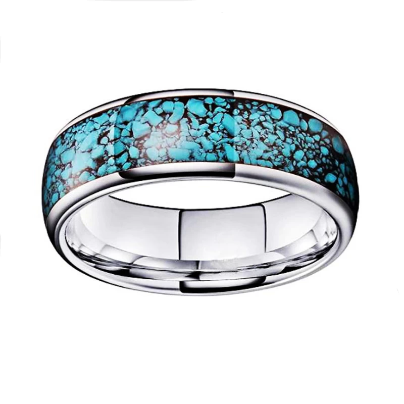 Beliebte 8mm hochpolierte wölbte Wolframkarbid-Hochzeitsbänder mit schwarzem türkisfarbenem Inlay China Hersteller