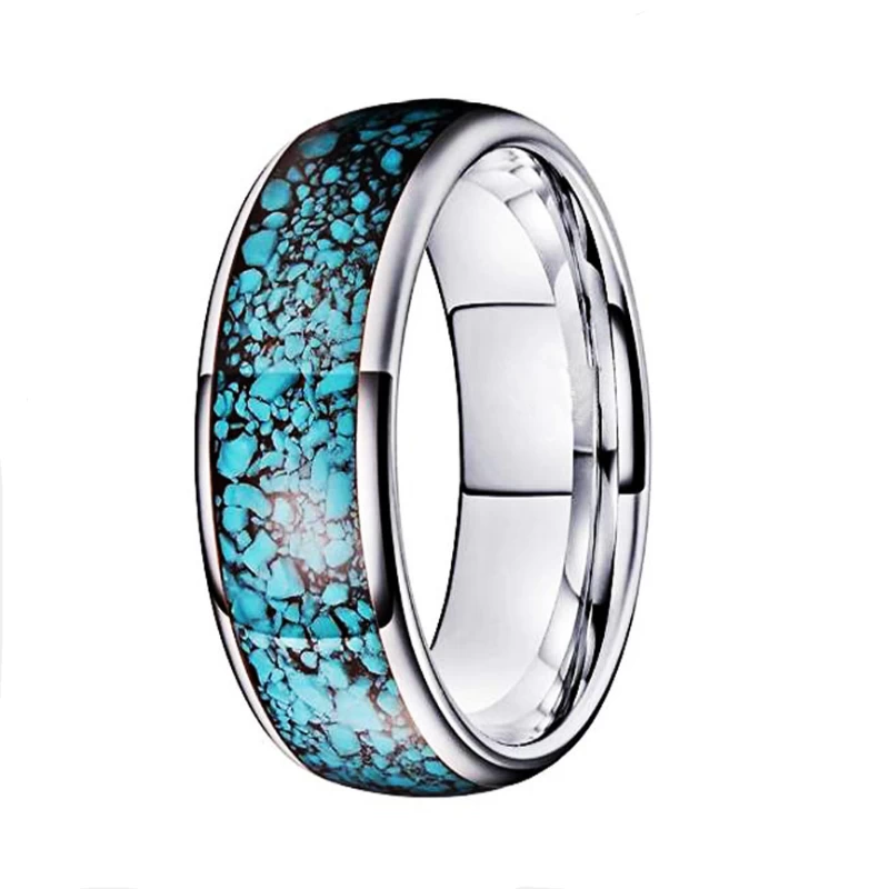 Beliebte 8mm hochpolierte wölbte Wolframkarbid-Hochzeitsbänder mit schwarzem türkisfarbenem Inlay China Hersteller