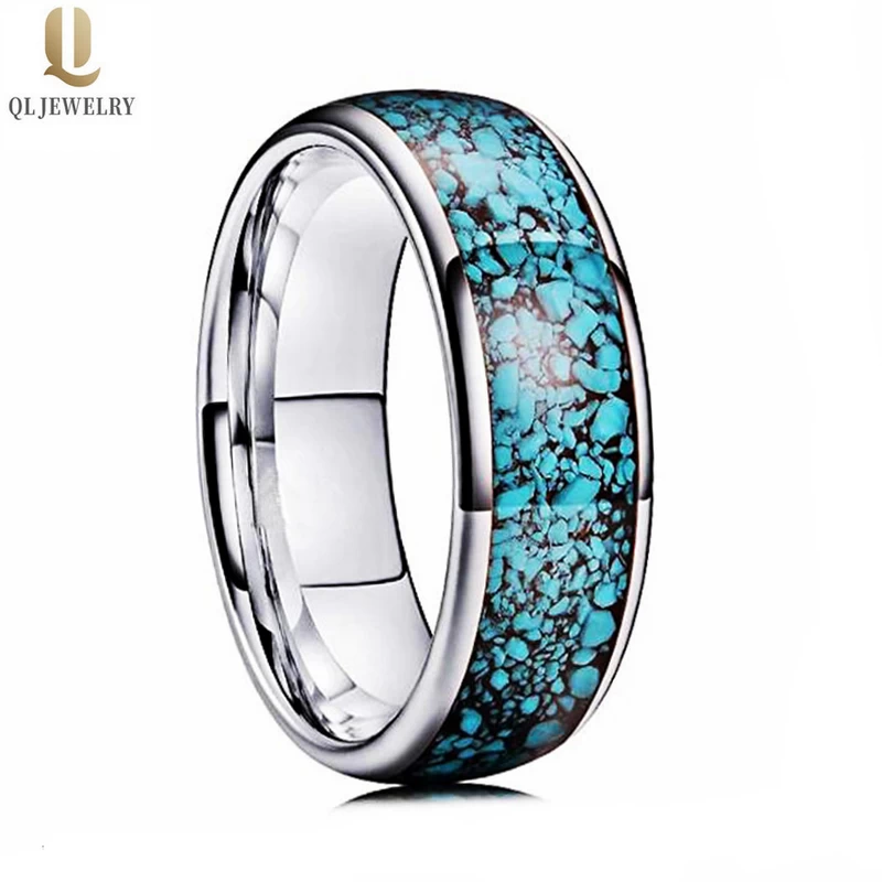 Beliebte 8mm hochpolierte wölbte Wolframkarbid-Hochzeitsbänder mit schwarzem türkisfarbenem Inlay China Hersteller
