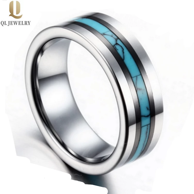 Anello in carburo di tungsteno piatto da uomo incredibile da uomo 8mm con turchese e in ceramica in ceramica in ceramica produttore