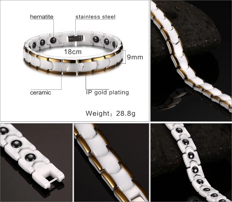 Popolare braccialetto in ceramica bianca di alta tecnologia placcatura in oro rosa con ematiti inlay porcellana fornitore