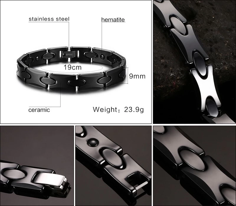 Cheap Price Women & Men\'s Ceramic Bracelet High-tech Black Ceramic Bracelet with Hematites Inlay China Manufacturer