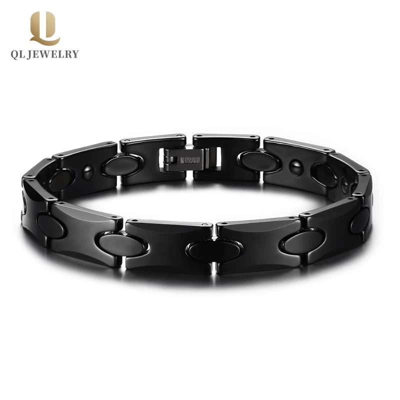 Mens Luxury 11MM Polished Black Ceramic Bracelet Magnetic Stone Link Wrist  8.3