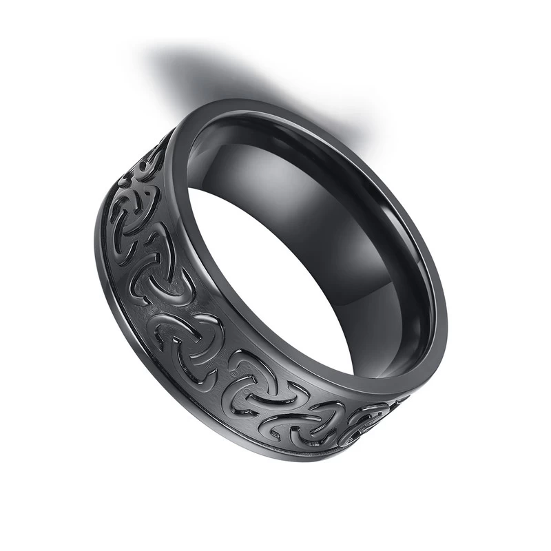 Anello nuziale di nodo celtico 8mm piatto da 8 mm in nero zirconio mens matrimoni fasce porcellana Produttore