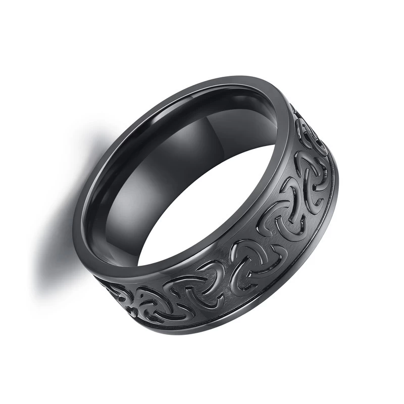 Anello nuziale di nodo celtico 8mm piatto da 8 mm in nero zirconio mens matrimoni fasce porcellana Produttore