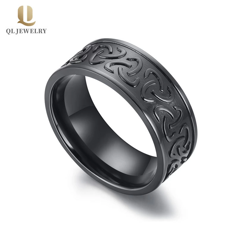 Anello nuziale di nodo celtico 8mm piatto da 8 mm in nero zirconio mens matrimoni fasce porcellana Produttore