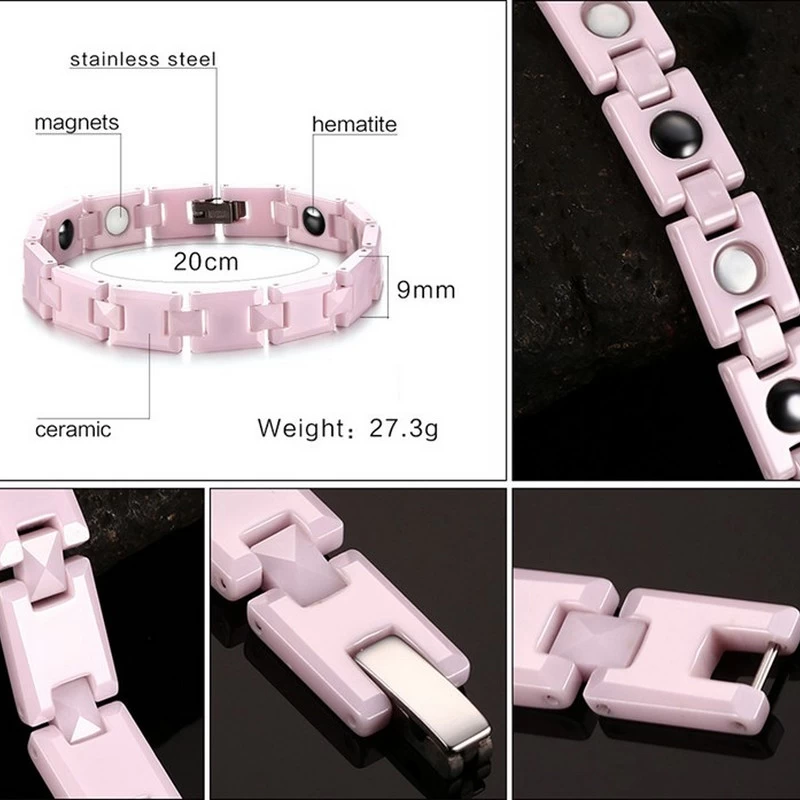 Bracciale in ceramica in ceramica da uomo e di alta qualità con braccialetto di ceramica rosa ad alta tecnologia con ematiti e magneti inlay produttore della Cina