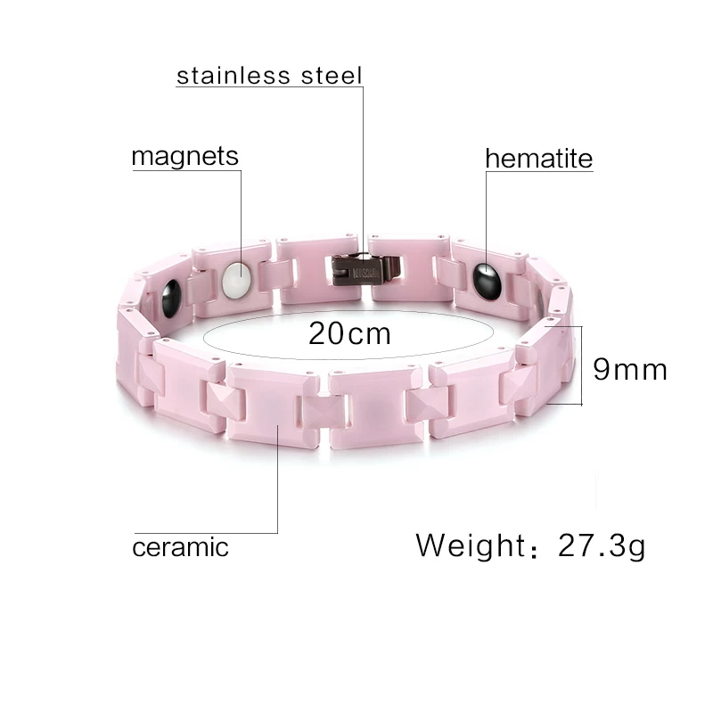 Bracciale in ceramica in ceramica da uomo e di alta qualità con braccialetto di ceramica rosa ad alta tecnologia con ematiti e magneti inlay produttore della Cina