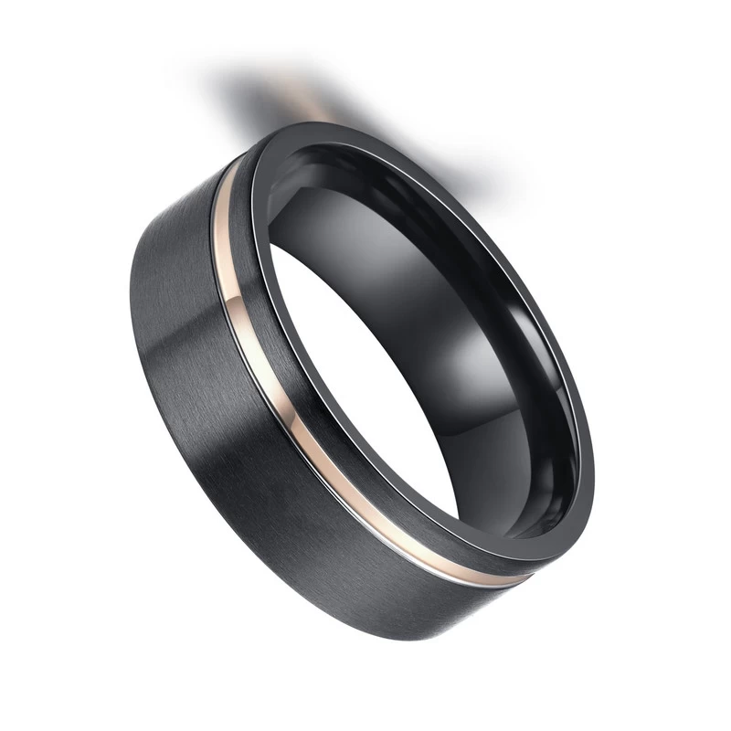 Popular Black Zirconium Wedding Bands 8mm Flat Matte Brushed Two Toned Rose Gold Black Zirconium Ring China Supplier