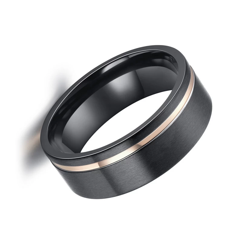 Popular Black Zirconium Wedding Bands 8mm Flat Matte Brushed Two Toned Rose Gold Black Zirconium Ring China Supplier