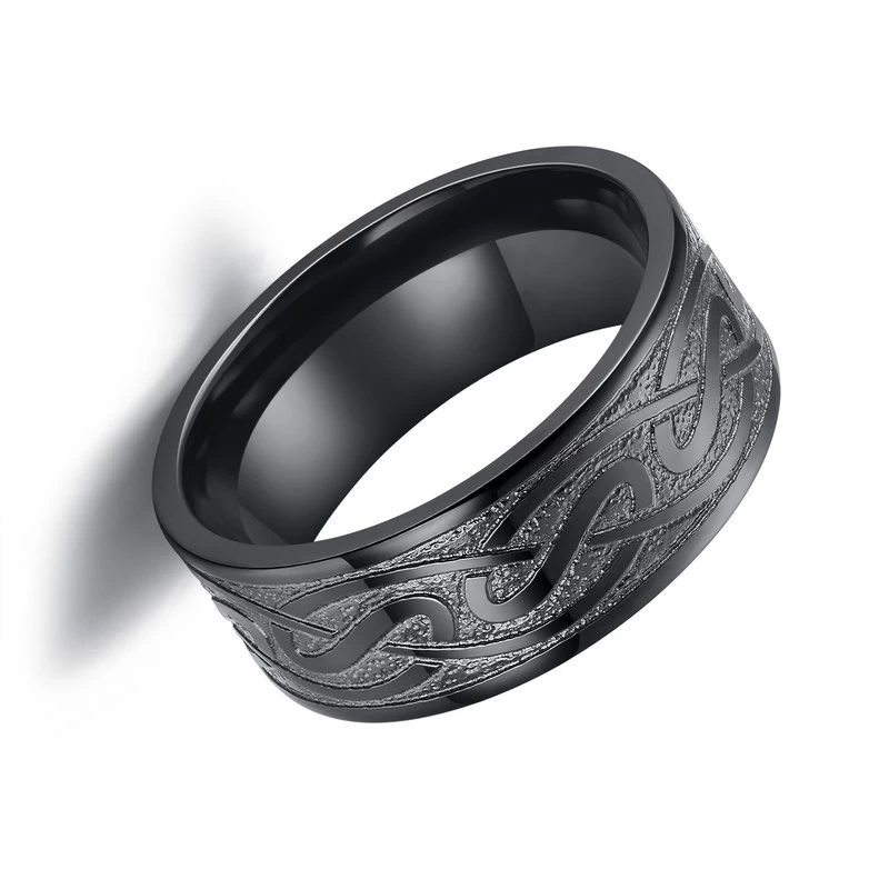 Popolari Mens Black Zirconio Bande di nozze 8mm piatto celtico nodo design nero anello zirconio produttore Cina