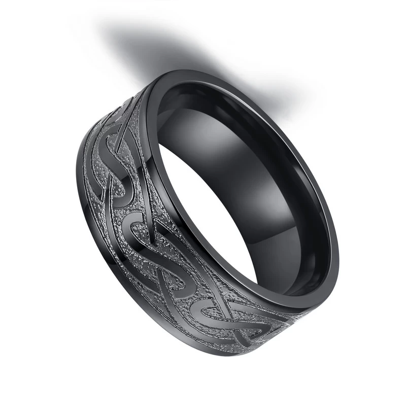 Popolari Mens Black Zirconio Bande di nozze 8mm piatto celtico nodo design nero anello zirconio produttore Cina