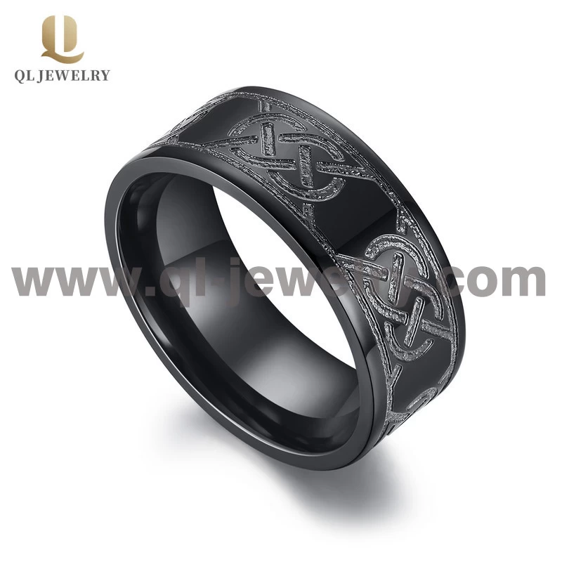 Hotsale Herren Black Zirkonium-Hochzeitsbänder 8mm flach keltischer Knoten Design Schwarzer Zirkonium Ring für Männer China Hersteller