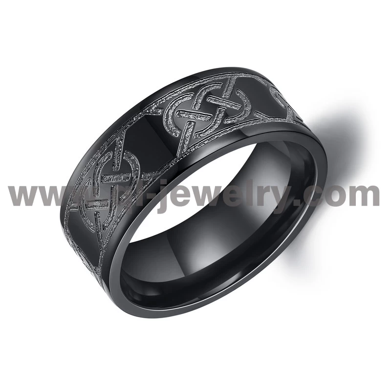 Hotsale Herren Black Zirkonium-Hochzeitsbänder 8mm flach keltischer Knoten Design Schwarzer Zirkonium Ring für Männer China Hersteller