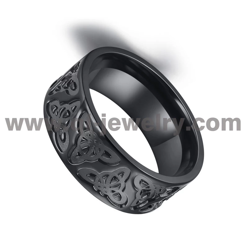 Einzigartige herren schwarz zirkonium hochzeitsbänder 8mm flach gefräst keltische knoten design hochzeitsbänder schwarz zirkonium ring für männer china hersteller