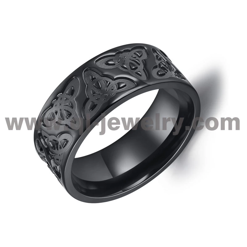 Einzigartige herren schwarz zirkonium hochzeitsbänder 8mm flach gefräst keltische knoten design hochzeitsbänder schwarz zirkonium ring für männer china hersteller