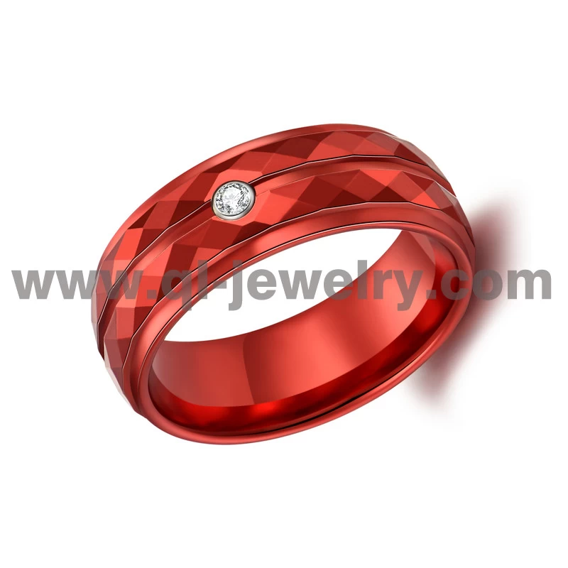 Bague en carbure de tungstène rouge brillant de 8 mm Bagues biseautées Bandes de mariage de tungstène rouges - Copie - LG7TRB