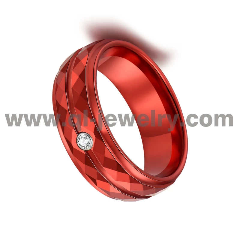 Bague en carbure de tungstène rouge brillant de 8 mm Bagues biseautées Bandes de mariage de tungstène rouges - Copie - LG7TRB
