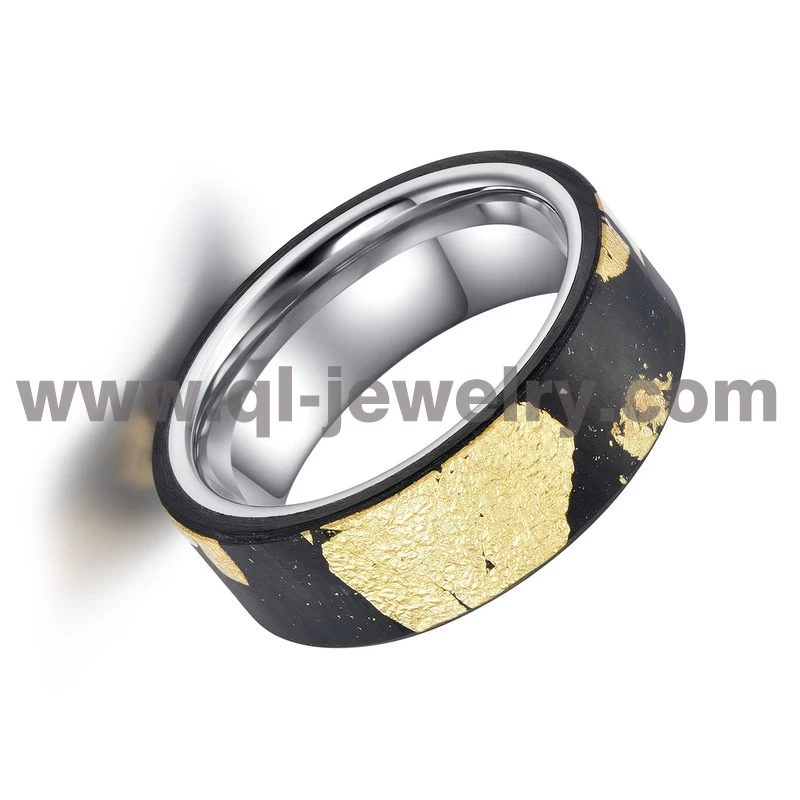 Bandes de mariage de haute qualité pour hommes de 8 mm forgées de fibres de carbone noir et de carbure de tungstène Chine fournisseur