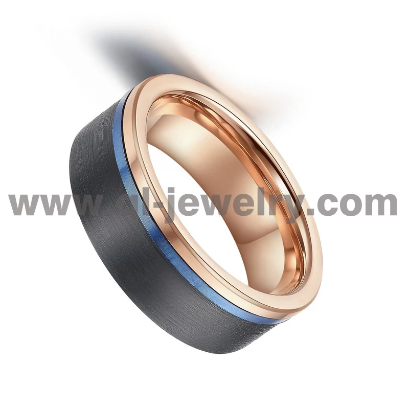 Elevata qualità 8mm Tri-Tone Mens Bradine di nozze da uomo in fibra di carbonio in fibra di carbonio e Blu Rose Gold Tungsteno Carburo di carburo di nozze produttore