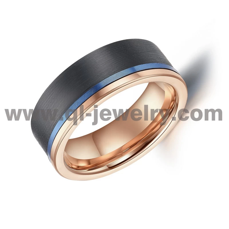 Elevata qualità 8mm Tri-Tone Mens Bradine di nozze da uomo in fibra di carbonio in fibra di carbonio e Blu Rose Gold Tungsteno Carburo di carburo di nozze produttore