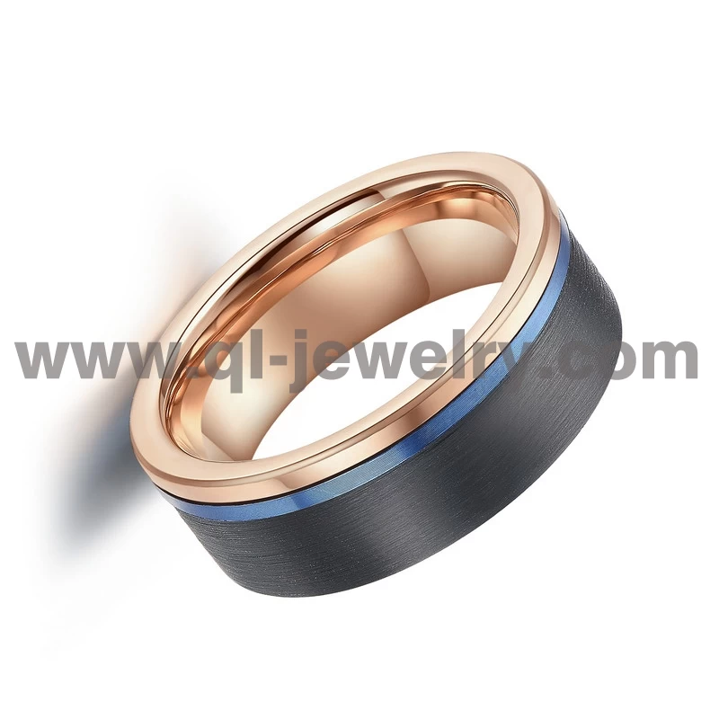 Elevata qualità 8mm Tri-Tone Mens Bradine di nozze da uomo in fibra di carbonio in fibra di carbonio e Blu Rose Gold Tungsteno Carburo di carburo di nozze produttore