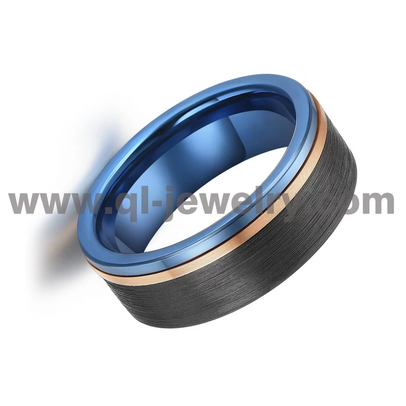 Alta qualità 8mm Tre uomini tonificati da uomo in fibra di nozze da uomo in fibra di carbonio in fibra di carbonio e blu rosa in metallo in metallo in metallo in carburo di tungsteno