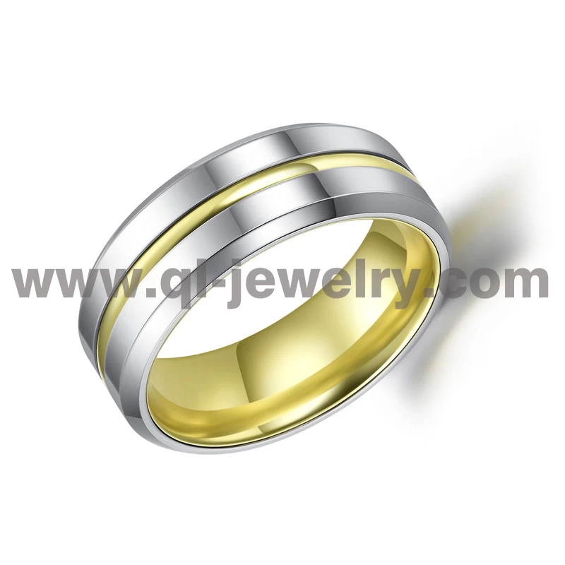 New Style 8mm männer Wolframkarbidring mit gelbem Streifen und gelbem Aluminium-Innenband China-Hersteller