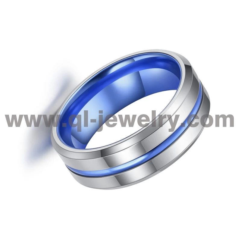 Neuer Stil 8 mm Wolframkarbid-Ring für Herren mit blauem Streifen und blauem Aluminium-Innenband China Hersteller
