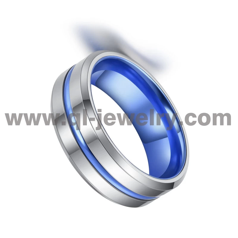 Neuer Stil 8 mm Wolframkarbid-Ring für Herren mit blauem Streifen und blauem Aluminium-Innenband China Hersteller