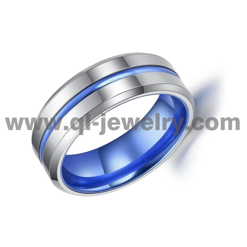 Neuer Stil 8 mm Wolframkarbid-Ring für Herren mit blauem Streifen und blauem Aluminium-Innenband China Hersteller