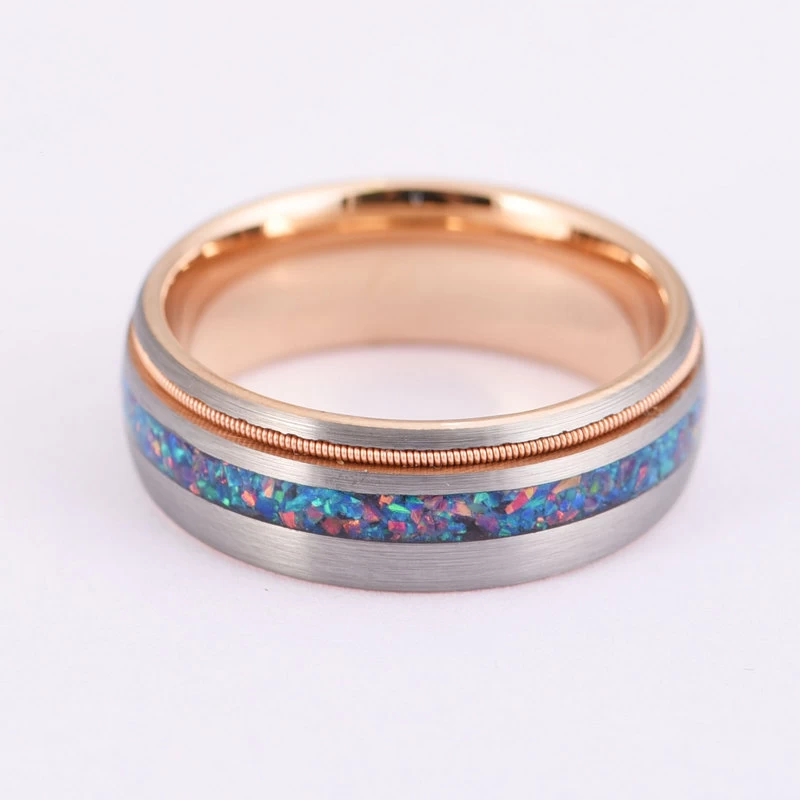 Wholesale 8mm Satin Brushed Flat Tungsten Wedding Band with Opal and Gold Guitar String Inlay China Supplier - COPY - cg918v