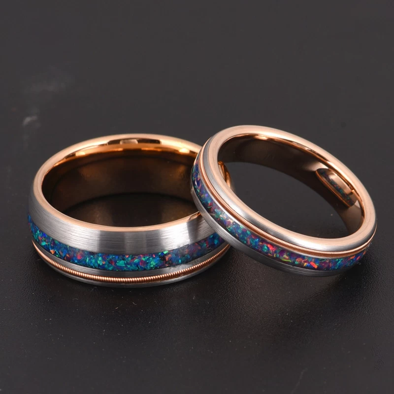 Wholesale 8mm Satin Brushed Flat Tungsten Wedding Band with Opal and Gold Guitar String Inlay China Supplier - COPY - cg918v