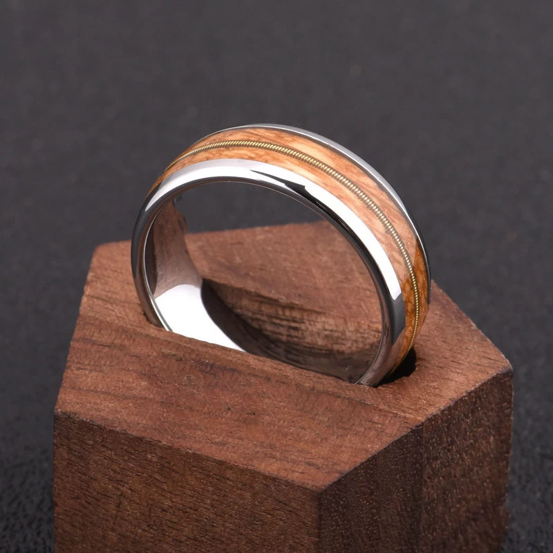 Amazing 8mm Guitar String Ring Whisky Barrel Wood and Guitar String Inlay Domed Black Tungsten Wedding Bands China Manufacturer - COPY - ad2bo5
