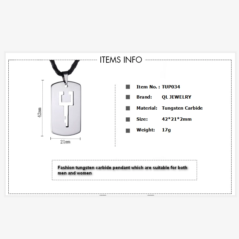 High Quality Men\'s Fashion Jewelry Tungsten Carbide Dog Tag Key Pendant for Men Tungten Key Necklace China Manufacturer