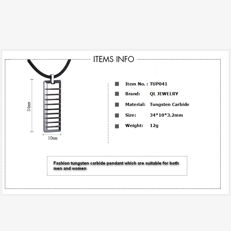 Popuar Men\'s Fashion Jewelry Tungsten Carbide Dog Tag for Men Tungsten Carbide Pendant Necklace China Manufacturer