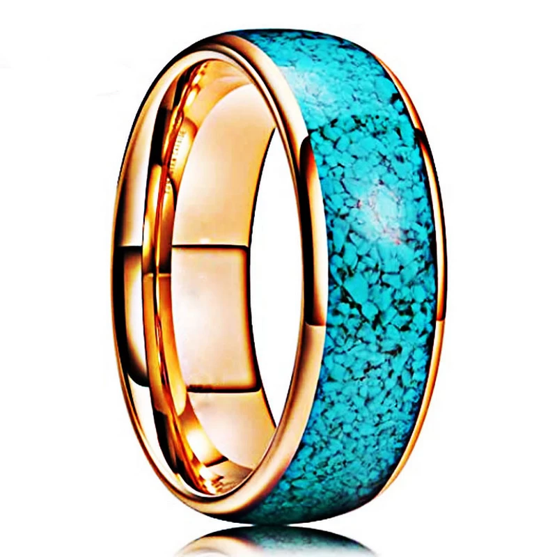 Bandes de mariage en carbure de tungstène en or polis de 8 mm de hauteur de 8 mm avec turquoise Inlay Chine Fabricant