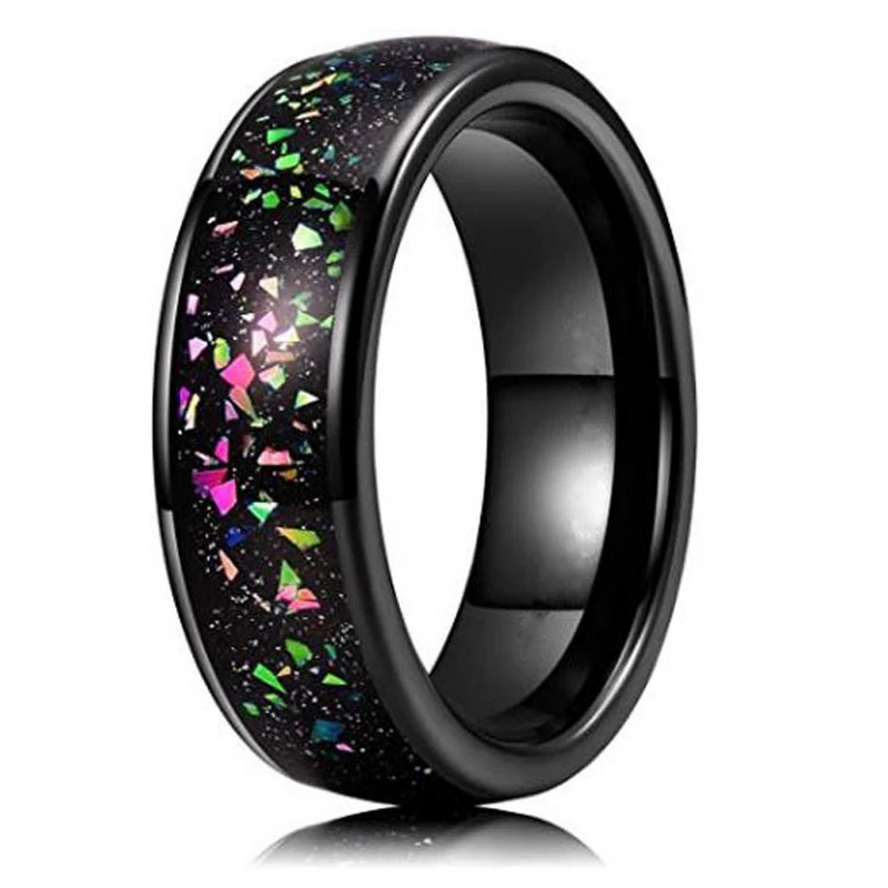 Hohe Qualität 8mm hoch poliert gewölbt Opal und Sandstein Inlay Black Wolfram Hochzeit Band Schwarz Wolfram Opal Ring China Hersteller