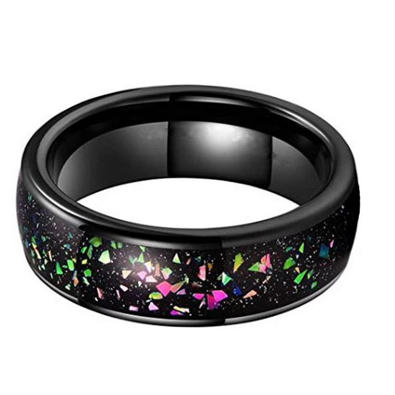 Hohe Qualität 8mm hoch poliert gewölbt Opal und Sandstein Inlay Black Wolfram Hochzeit Band Schwarz Wolfram Opal Ring China Hersteller