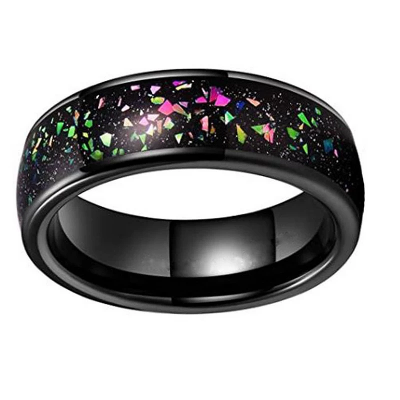 Hohe Qualität 8mm hoch poliert gewölbt Opal und Sandstein Inlay Black Wolfram Hochzeit Band Schwarz Wolfram Opal Ring China Hersteller
