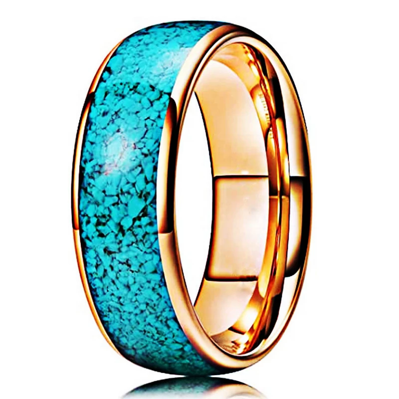 Bandes de mariage en carbure de tungstène en or polis de 8 mm de hauteur de 8 mm avec turquoise Inlay Chine Fabricant