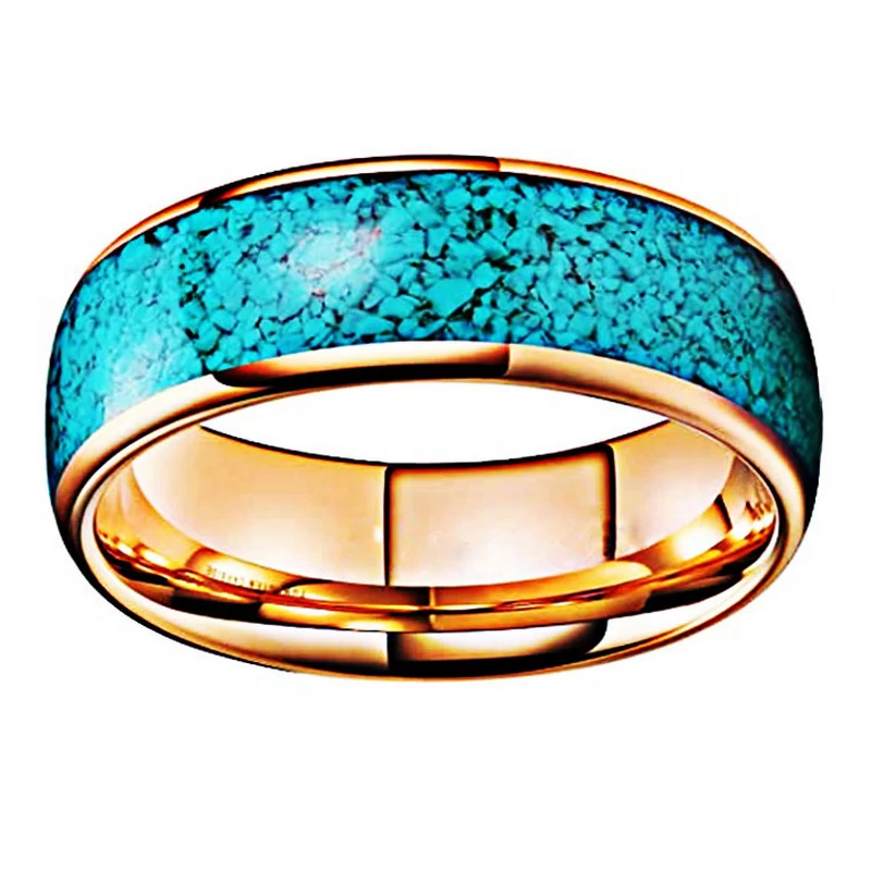 Bandes de mariage en carbure de tungstène en or polis de 8 mm de hauteur de 8 mm avec turquoise Inlay Chine Fabricant