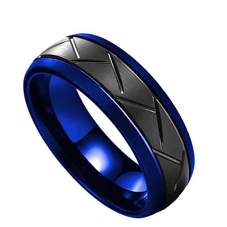 HAUTE QUALITÉ 8MM Bague en carbure de tungstène de tungstène de tungstène bleue et noire Bandes de mariage de tungstène en forme de tungstène en chine Fournisseur