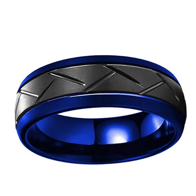 HAUTE QUALITÉ 8MM Bague en carbure de tungstène de tungstène de tungstène bleue et noire Bandes de mariage de tungstène en forme de tungstène en chine Fournisseur