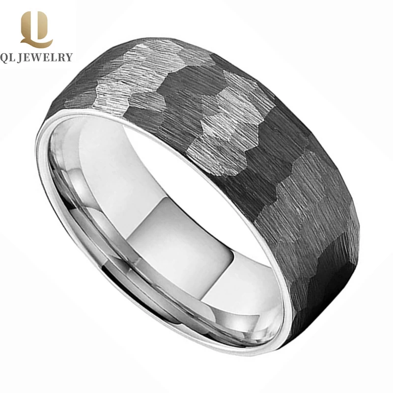 Fascia di tungsteno martellato all\'ingrosso da uomo anello di cerimonia nuziale anello in carburo di tungsteno Cina produttore