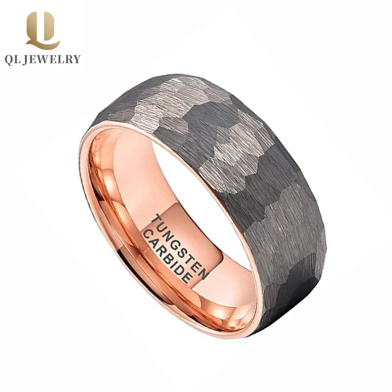 Fascia di tungsteno martellato all\'ingrosso da uomo anello di cerimonia nuziale anello in carburo di tungsteno Cina produttore