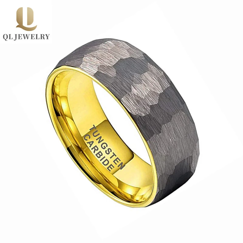 Fascia di tungsteno martellato all\'ingrosso da uomo anello di cerimonia nuziale anello in carburo di tungsteno Cina produttore