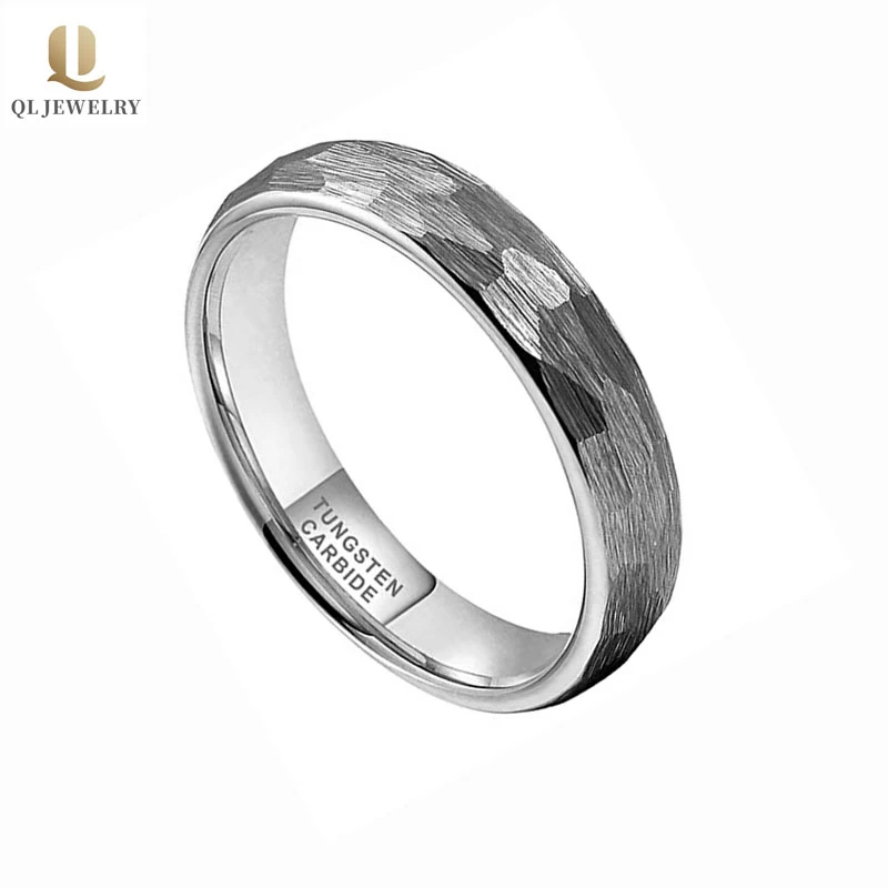 Fascia di tungsteno martellato all\'ingrosso da uomo anello di cerimonia nuziale anello in carburo di tungsteno Cina produttore