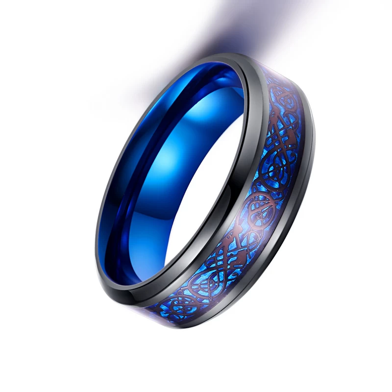 Incredibili band da cerimonia nuziale di due uomini tunicati con anello in carburo di tungsteno nero e blu con drago nero celtico e in fibra di carbonio in fibra di carbonio inledario fabbricante della Cina